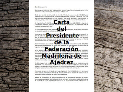 carta del Presidente de la Federación Madrileña de Ajedrez